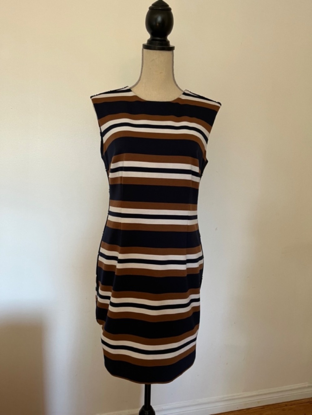 Michael Kors Silver Studded Striped Sleeveless Sheath Dress 10